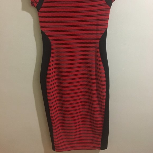 Black & Red Striped Fitted Dress- Item#6 - Picture 5 of 5